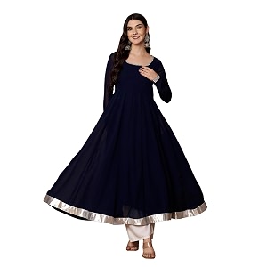 KZA Womens Georgette Hand Embroidered Flared Anarkali