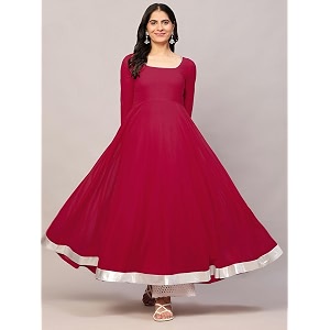 KZA Womens Georgette Hand Embroidered Flared Anarkali