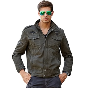 LMONTE Imported Casual Cotton Military Stand Collar
