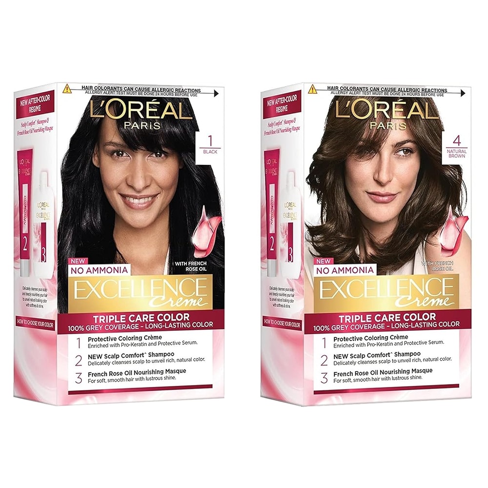 L'OREAL PARIS Excellence Creme Hair Color, 4 Natural Dark Brown, 72Ml ...