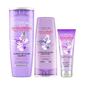 l39oreal paris hyaluron moisture 3-step ultimate hydration kit - shampoo 340ml  conditioner 360 ml  night cream 180 ml