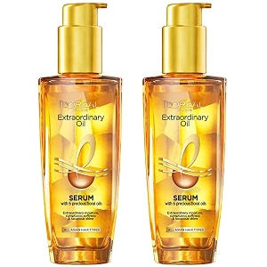 l39oreal paris serum protection and shine for dry flyaway amp frizzy hair with 6 rare flower oils extraordinary oil 100ml pack of 2