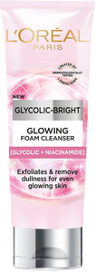 loral paris glycolic bright foaming  for even glowing bright skin face wash