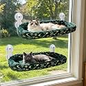 L&amp;W BROS. 2-Pack Foldable Cat Window Perches with Christmas Cushion Bed Easy to Assemble Cats Hammock for Window, Warm Indoor Cat Beds for Large Cats, Edition(M Green)