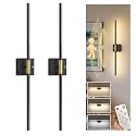 L LOHAS LED Battery Operated Wall Sconces Set of 2, Battery Wall Sconce 10000mAh, Gold and Black Sconces 3CCT with Light and Motion Sensor, 28.5 Inch, Sconce Wall Decor for Bedroom, Living Room