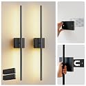 Peel and Stick on Battery Operated Wall Sconces Set of 2, Adhesive Linear Wall Sconce Easy Install, Magnetic Removable Battery, No Drill, Sconces Wall Decor Set of for Livingroom, Black, 27.7in