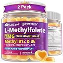 L-MethylFolate 15mg 7.5mg & B12 1000 mcg Gummies, Methylated B Complex + TMG, Magnesium, Choline - Active 5-MTHF(B9) + Methyl B12, B6, Multivitamin - Methylation, Cognition, Mood, Sugar Free, 2 Pack