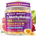 L-MethylFolate 15mg 7.5mg & B12 1000 mcg Gummies, Methylated B Complex + TMG, Magnesium, Choline - Active 5-MTHF(B9) + Methyl B12, B6, Multivitamin - Support Methylation, Cognition, Mood, Sugar Free