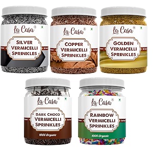 la casa metallic all 5 in 1 vermicelli sprinkles  combo pack of 5  ideal for cake decoration amp garnishing  5x200g 