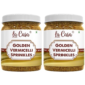 la casa metallic golden vermicelli sprinkles  combo pack of 2  ideal for cake decoration amp garnishing  2x200g 