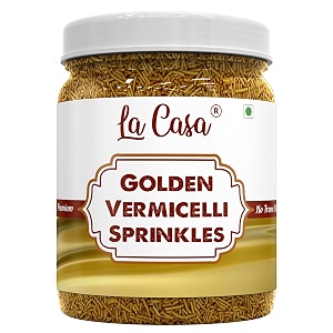 la casa metallic golden vermicelli sprinkles  ideal for cake decoration amp garnishing  200g 