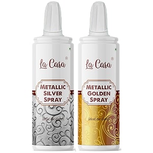 la casa metallic pearlescent golden amp silver spray colour  combo pack of 2  edible color ideal for cake decoration amp garnishing  2x30g 