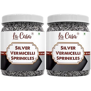 la casa metallic silver vermicelli sprinkles  combo pack of 2  ideal for cake decoration amp garnishing  2x200g 