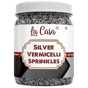 la casa metallic silver vermicelli sprinkles  ideal for cake decoration amp garnishing  200g 
