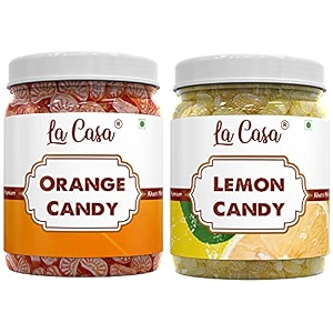 la casa orange and lemon candy  combo pack of 2  premium khatti mithi toffee  2 x 200g 