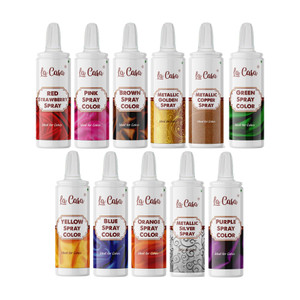 la casa pearlescent spray colour - redpinkbrowngreenyellowblueorangesilvergoldencopperpurple  edible color ideal for cake decoration  garnishing  glitters 660 g pack of 11
