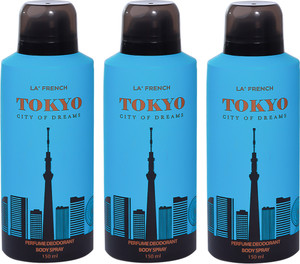 la french tokyo city of dream long lasting body spray deodorant pack 3 body spray - for men  women 450 ml pack of 3