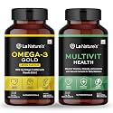 La Nature's Omega 3 Fish Oil Gold and Multivit Health Fish Oil Omega 3 and Multivitamin Combo with Essential Vitamins and Minerals for Men and Women- 120 Softgels