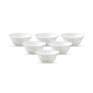 la opala diva classique collection opal glass crockery  vegetable bowl set of 6  citron weave design  for dal amp condiments  microwave safe  100 vegetarian  extra strong  light amp white