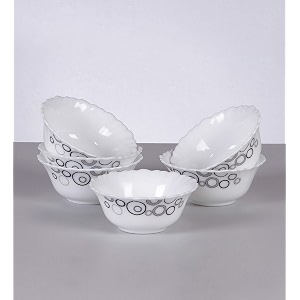 la opala diva classique collection opal glass crockery  vegetable bowl set of 6  misty drops design  for dal amp condiments  microwave safe  100 vegetarian  extra strong  light amp white