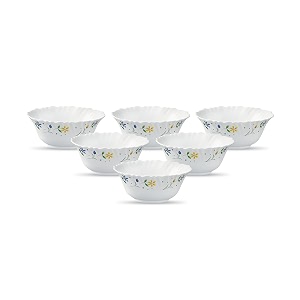 la opala diva classique collection opal glass crockery  vegetable bowl set of 6  twilight bouquet design  for dal amp condiments  microwave safe  100 vegetarian  extra strong  light amp white