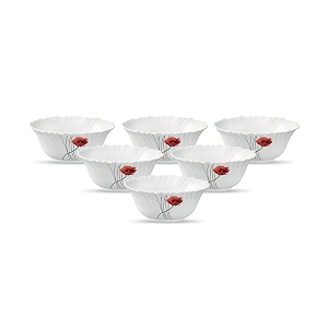 la opala diva classique collection opal glass crockery  vegetable bowl set of 6  soul passion design  for dal amp condiments  microwave safe  100 vegetarian  extra strong  light amp white