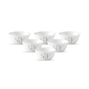 la opala diva ivory collection opal glass crockery  vegetable bowl 180 ml set of 6  golden fall design  for dal amp condiments  microwave safe  100 vegetarian  extra strong  light amp white