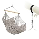 LA SIESTA® - Large Comfort Domingo Hammock Chair &amp; TreeMount - Weather &amp; Tear Resistant Hanging Chair w/Suspension Kit for Trees Beams &amp; Posts - Bedroom Patio Outdoor Indoor Hammock Chair - Almond
