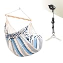LA SIESTA® - Large Comfort Domingo Hammock Swing Chair &amp; CasaMount - Weather &amp; Tear Resistant Hanging Chair - Outdoor Indoor Hammock Chair w/Suspension Kit for Walls Ceilings Square Beams - Sea Salt