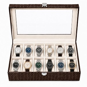 la trove 12 slot watch organizer box with glass lid for men amp women brown