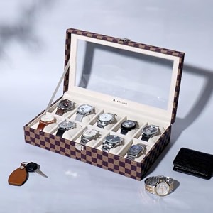 la trove 10 slot watch organizer box glass lid cushion case black