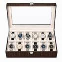 La Trove 12 Slot Watch Organizer Box with Glass Lid for Men &amp; Women, Brown