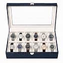La Trove 12-Slot Watch Organizer Box with Glass Lid, Blue
