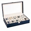La Trove 10 Slot Watch Organizer Box, Glass Lid, Cushion Display Case, Blue