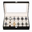 La Trove 12 Slot Watch Organizer Box with Glass Lid for Men &amp; Women, Black
