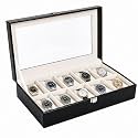 La Trove 10 Slot Watch Organizer Box, Glass Lid, Cushion Case, Black