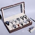 La Trove 12 Slot Watch Organizer Box with Glass Lid for Men &amp; Women | Luxury Watch Storage &amp; Display Case with Soft Cushions &amp; Lock | Watch Holder Organizer Box | Brown Check