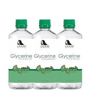 laam glycerine pure amp refined  multi-purpose vegetable glycerine  used for chaffing moisturizing uneven skin tone dryness dark spot wrinkles aging  natural soft amp glowing skin- 3x600 g