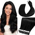 LaaVoo Tape in Hair Extensions Jet Black, 16inch 40g 20pcs, for Full Head