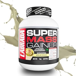 labrada super mass gainer weight gainer powder  40g protein amp 256g carbs per serving  high calorie muscle mass gainer for weight gain amp muscle building  malai kulfi flavor  3kg