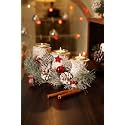 Wooden Log Candle Holder for Christmas | Triple Glass Tealight Stand with Snow-Frosted Pinecones, Red Festive Accents &amp; Star Decor | Perfect Xmas Table Centerpiece &amp; Holiday Decoration
