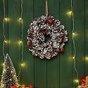 Rustic Pinecone Christmas Tree Wreath - 12-Inch Decorative Winter Wreath with Snow-Dusted Red Berries &amp; Greenery - Ideal for Front Door, Wall, or Christmas Tree Decor