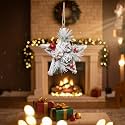 Rustic Star-Shaped Wooden Hanging Ornament – 6-Inch Decor with Pinecones, Red Berries &amp; Snowy Foliage – Ideal for Christmas Home Decoration, Wall Hanging &amp; Festive Gifting