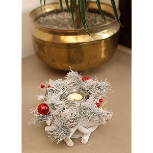snow frosted pinecone amp berry candle holder  rustic glass tealight centerpiece for christmas home decor festive lighting amp table display  perfect christmas celebration accent