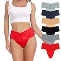 Lace Thongs For Women Plus Size Sexy Underwear T Back Stretch Womens Thongs Underwear 5/6/10 Pack