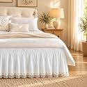 Lace Trim Bed Skirt King 15" Drop, Elastic Wrap Around Bedskirt