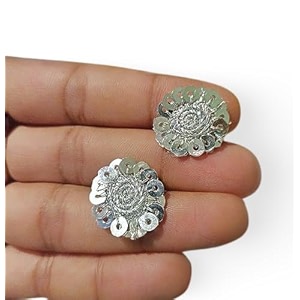 golden applique sequence round floral butti patch for dupatta fabric decoration diy crafting accessories 100pc silver