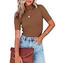 Lacozy Women39s Mock Neck Short Sleeve Ribbed