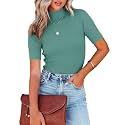 Lacozy Women39s Mock Neck Short Sleeve Ribbed
