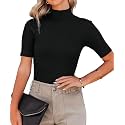 Lacozy Women39s Mock Neck Short Sleeve Ribbed